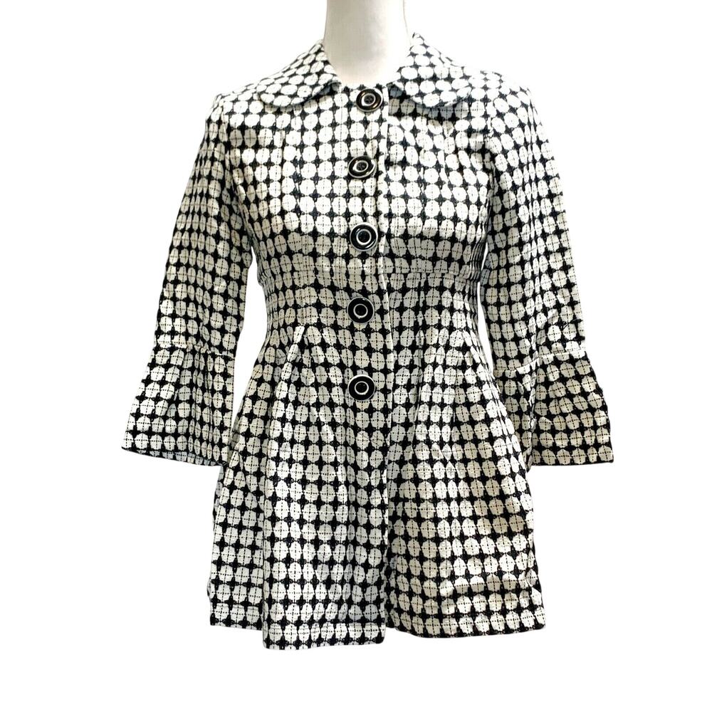 Sequin Hearts Black & White Tweed Bell Sleeve Jacket Blazer Size 3